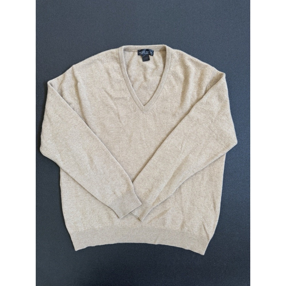 Neiman Marcus Men's 100% Cashmere V-Neck Pullover Sweater Beige XL